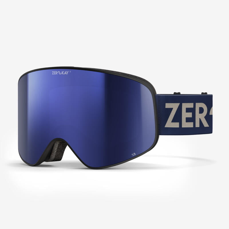Contrast Ski Goggles with a blue lens and blue strap, designed for sunny days, offering straightforward functionality and comfort.