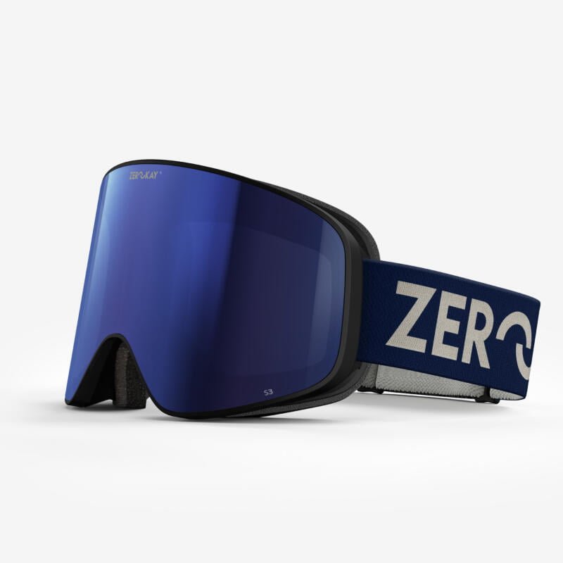 Contrast Ski Goggles with a blue lens and blue strap, designed for sunny days, offering straightforward functionality and comfort.