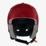Zerokay RedFusion premium ski helmet in red with grey alcantara padding, featuring a finish and offering superior comfort and certified safety features.