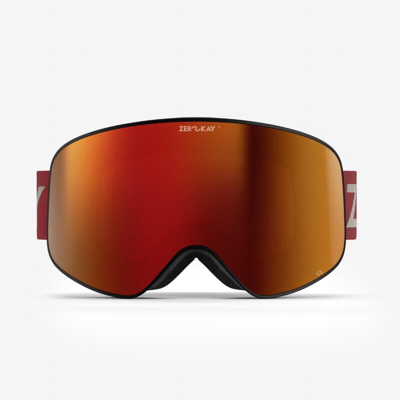 Zerokay Contrast Skibrillen mit einem roten Glas und rotem Band, komplett mit Anti-Beschlag-Behandlung, 3-lagigem antibakteriellem Schaum und einer Schutztasche für Spitzenleistung.