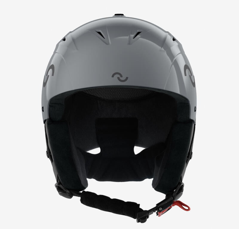 Zerokay premium ski helmet in gray with black padding, featuring a shiny finish and offering superior comfort and certified safety features.